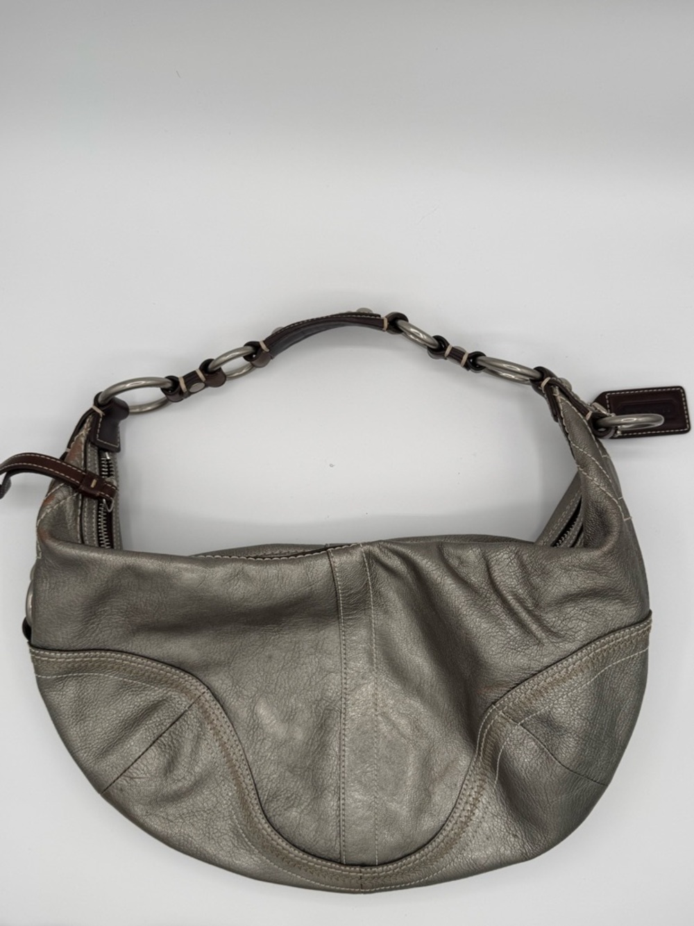 Coach Metallic Silver Leather Hobo Shoulder Bag